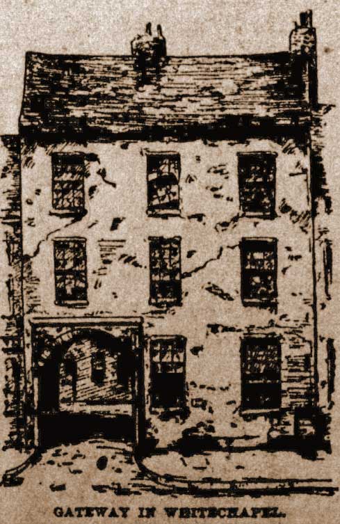 A sketch of a house and a gate in Whitechapel.