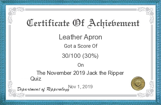 The certificate with the name Leather Apron on it.