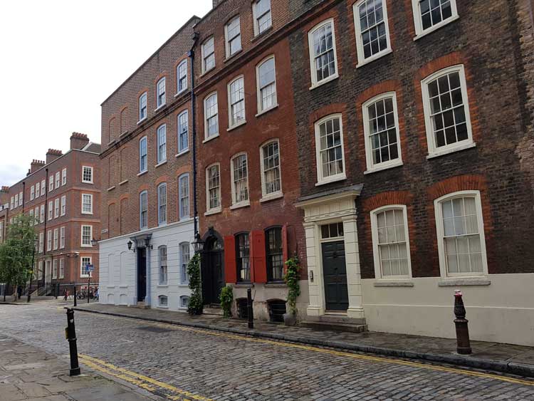 A photograph of the houses in Norton Folgate.
