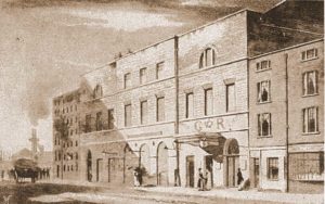 A sketch of the East End Theatre.