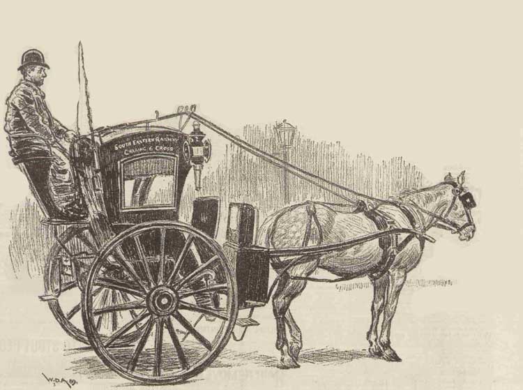 A London cabbie sitting over his cab and horse.