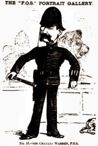 A cartoon of Sir Charles Warren dressed in a police constable's uniform.