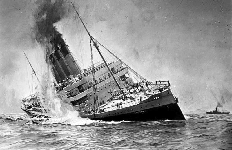 The Lusitania lists prior to sinking.