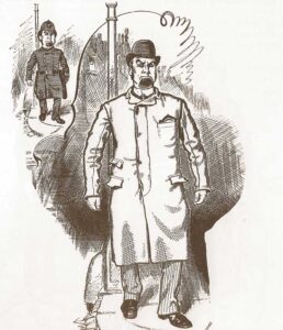 A sketch showing a police officer in plain clothes.