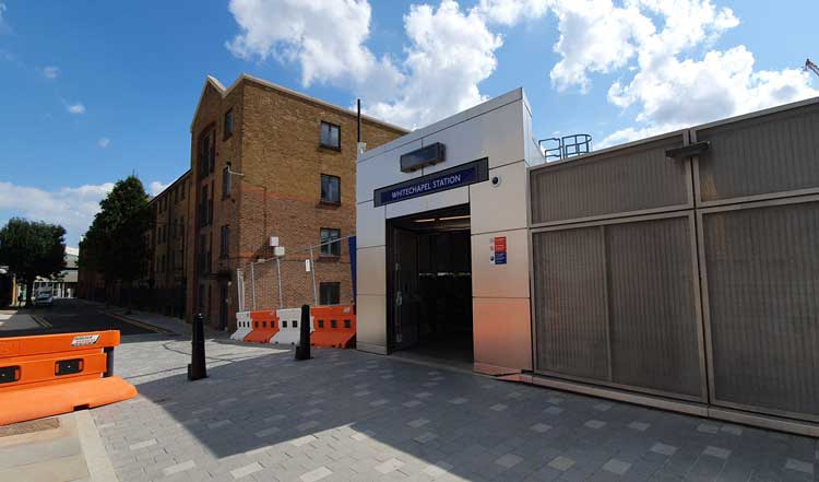 The Durward Street exit of Whitechapel Station.