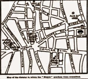 A map of the Jack The Ripper Murder sites.
