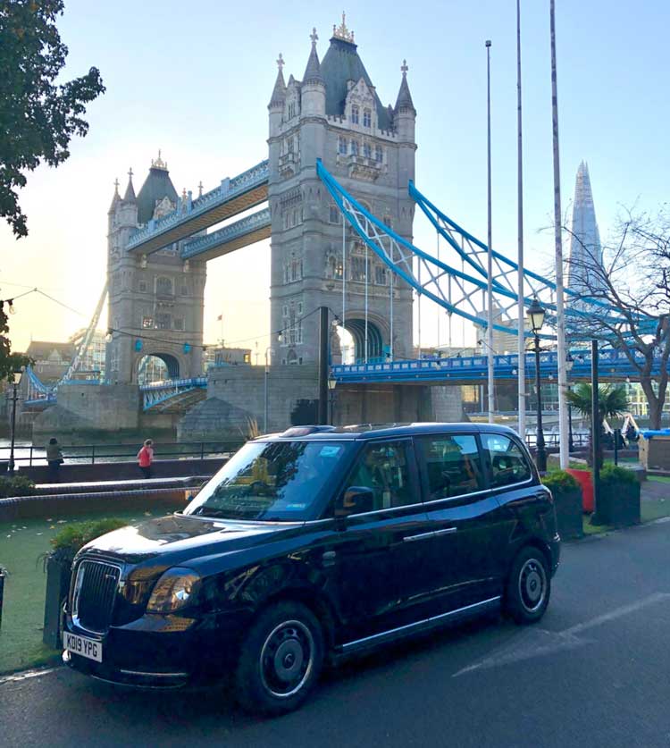 Danny's black cab by Tower Bridge