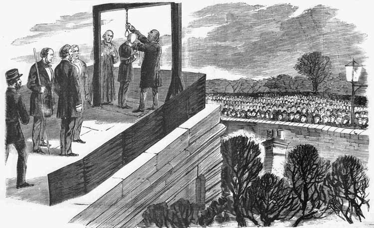 An illustration showing the murder of Frederick Baker.