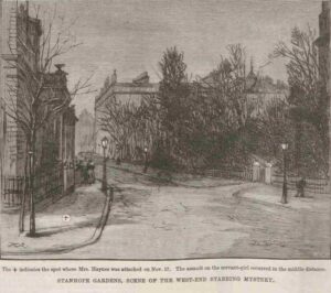 A view along Stanhope Gardens, showing the site of the attacks.